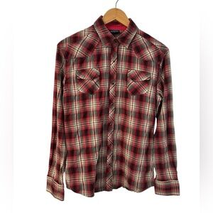 Kuhl women’s snap front plaid lightweight flannel long sleeve size L